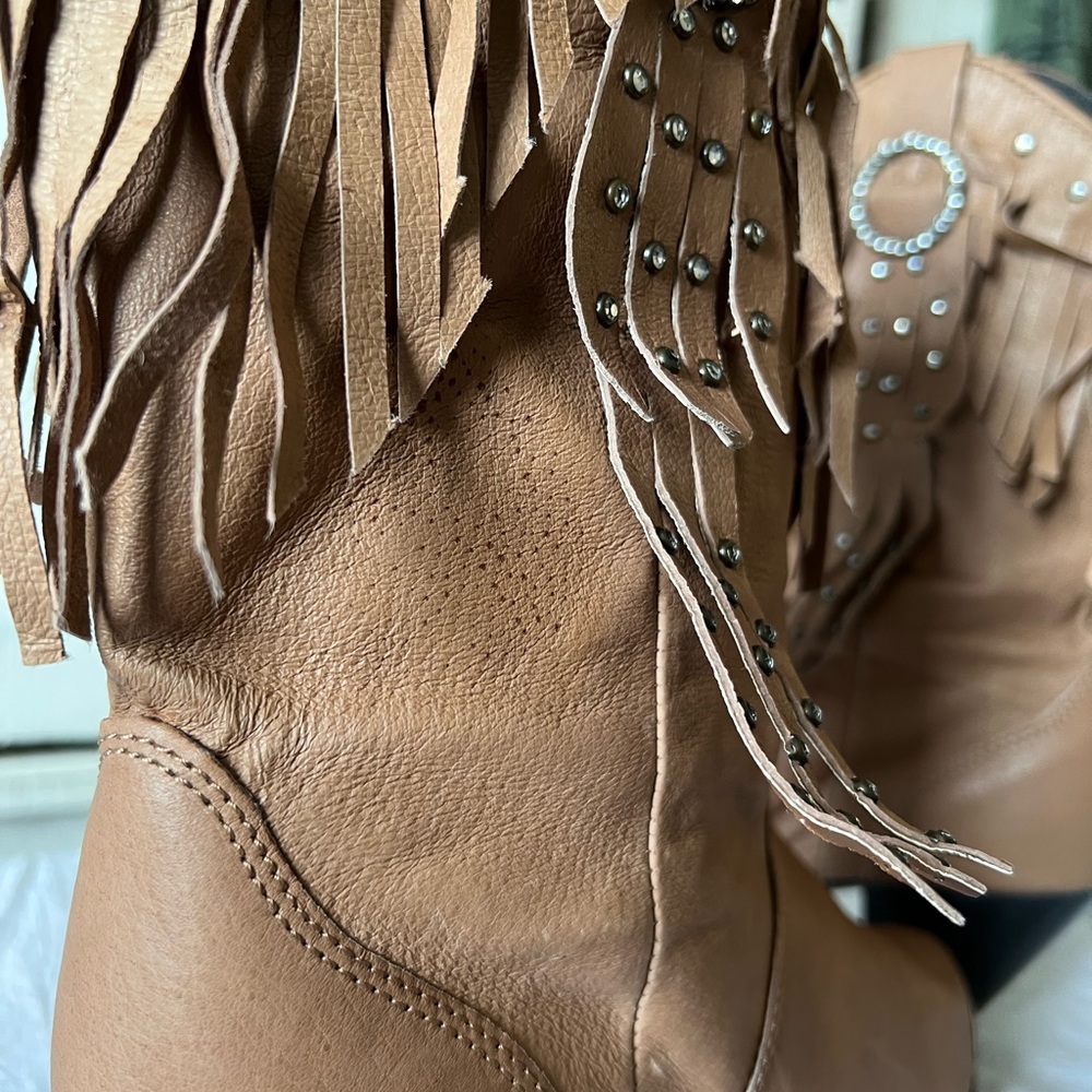 SALE🔥 Fringe Studded Leather Cowgirl Boots - Picture 15 of 15